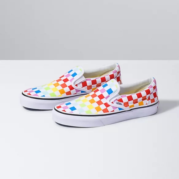black rainbow checkered vans